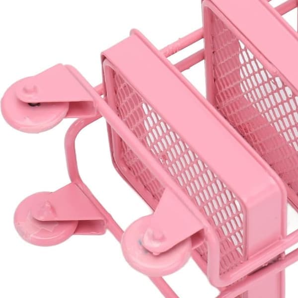 Rolling Storage Cart with Metal Trolley, Multifunctional Three-Tier Storage Organizer with Perforated Basket Bottom, Sturdy and Pink