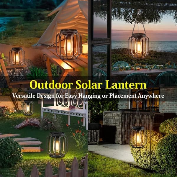 Solar Hanging Lights 2-pack Metal Waterproof LED Lanterns Warm Outdoor Decorative [Ho]