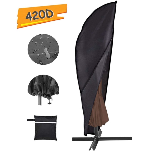 2kpl sateenvarjon cover offset-sateenvarjolle, vedenpitävä ulkona oleva ulokevarjo cover , vetoketjullinen, musta