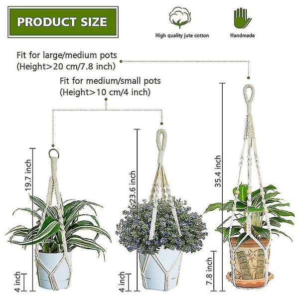 3 stk. Reb hængende plantekasse Hængende planteholdere Makrame urtepotteophæng med hængekroge Kompatibel med O