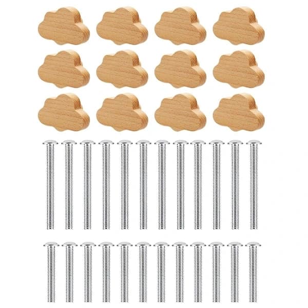 Boho Dresser Knobs - 12-pack Durable Beech Wood Dresser Knobs Cloud-shaped Wooden Handles for Wood Color