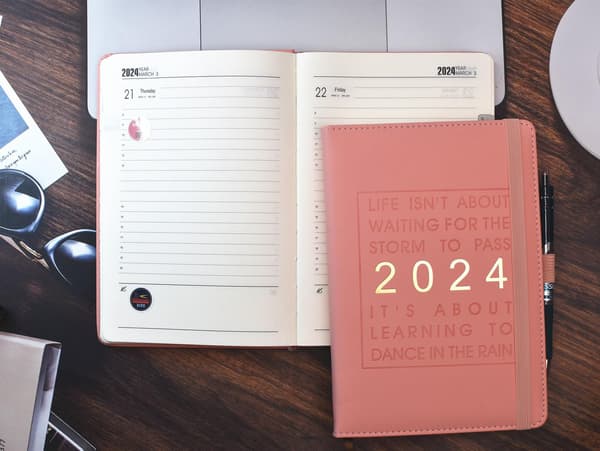 Dagbok 2024, Dagbok 2024 A5 en side per dag, 316 sider rosa