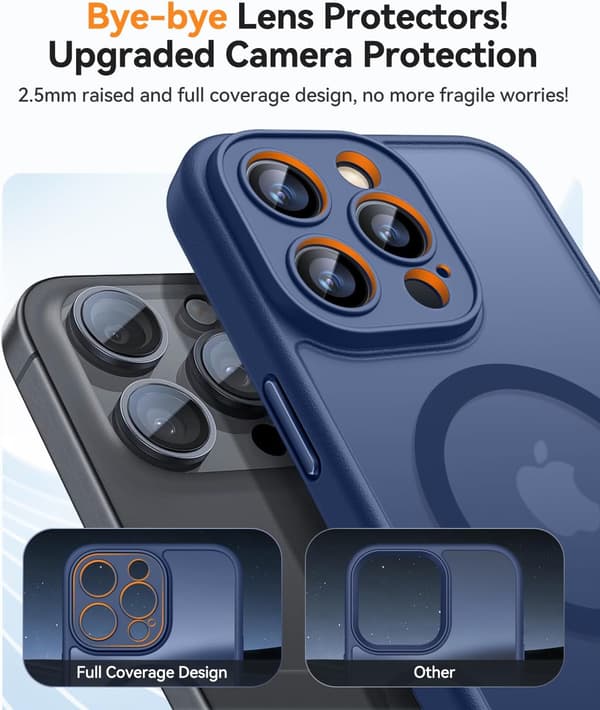 Magnetic Case for iPhone 14 Pro - Camera Protection, MagSafe Compatible, Transparent Matte Finish (Blue)