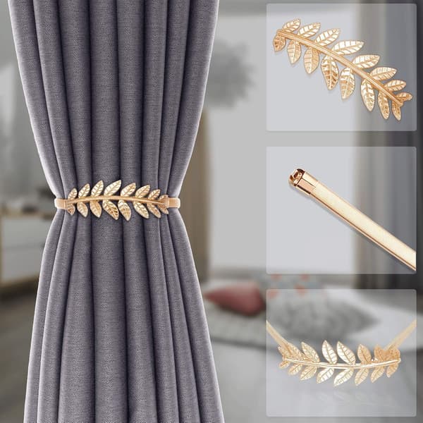 8-pack curtain tiebacks in aluminum alloy, spring design, leaf cutting holder, modern decor, gold leaf