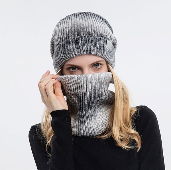 2-pack vinterstickad skidmask för män och kvinnor, halsvärmare och mössa för utomhusbruk, grå grey