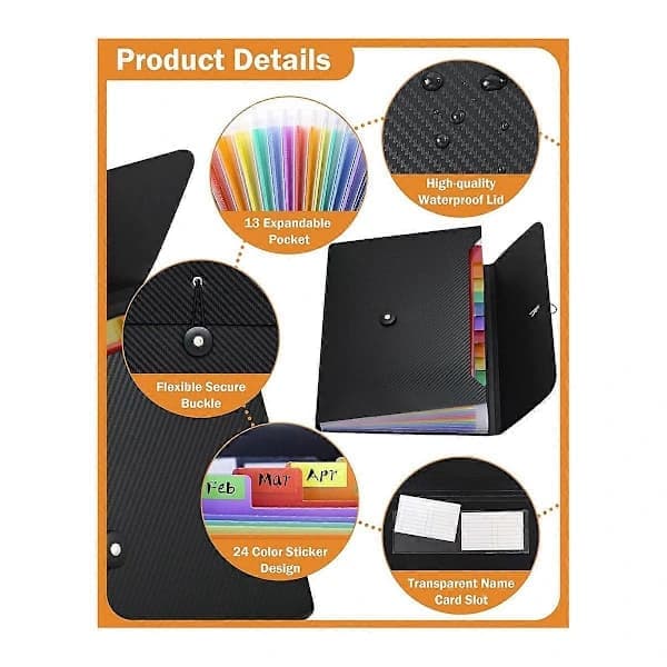 Document Organizer Expanding File Folder, 13 Pockets, A4 Letter Size Paper Document Receipt Folder for Classroom, Home