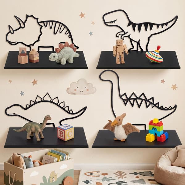 4 stk. Dinosaur Vegghylle Metall Liten for