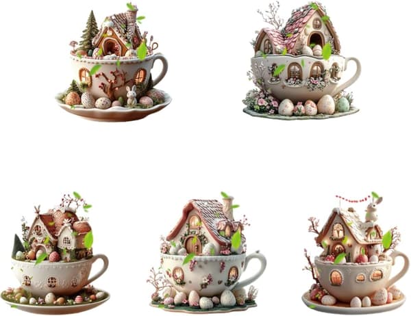 Easter Coffee Mug Set With Rabbit Design 5 Pieces 8x8cm Home Decor