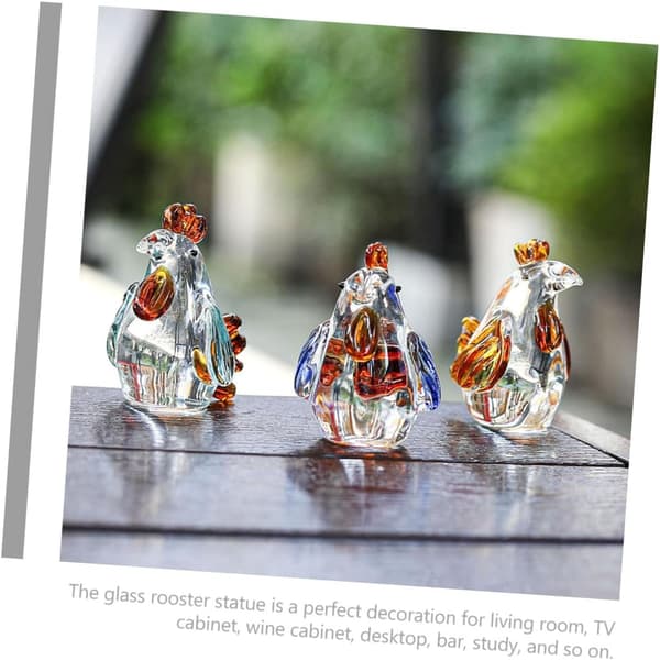 3 Pcs Rooster Shaped Glass Desktop Ornaments, Chic Artistic Home Decor