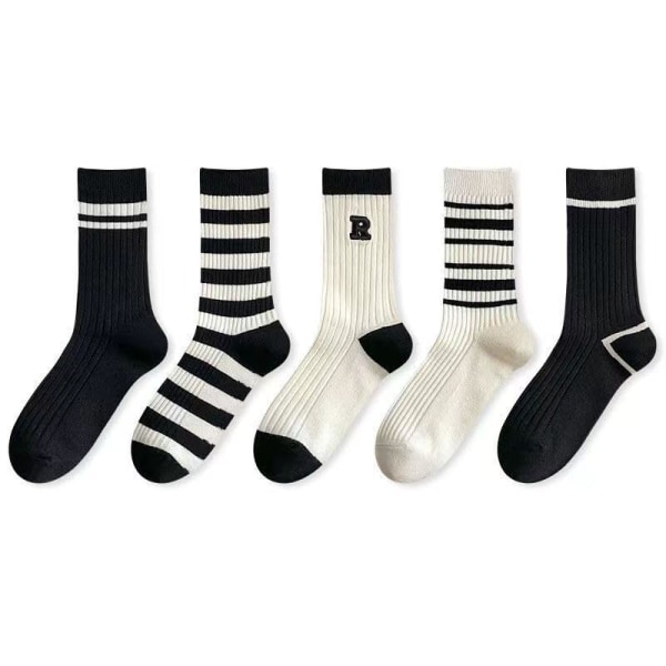 5 par stribede sokker i retrostil, besætningssokker til kvinder, Athletic Quarter Calf Socks behagelige, åndbare og svedabsorberende