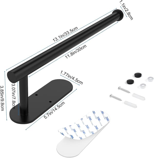 Wall-Mounted All-Purpose Drying Rack, Self-Adhesive Paper Towel Holder or Double-Drilled Hole for Kitchen or Bathroom Cabinet, Black