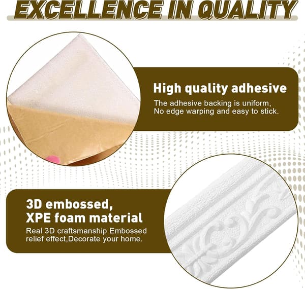 Self-adhesive wall border, self-adhesive wall skirting, 3D waterproof self-adhesive wallpaper border for halls, murals, ceilings