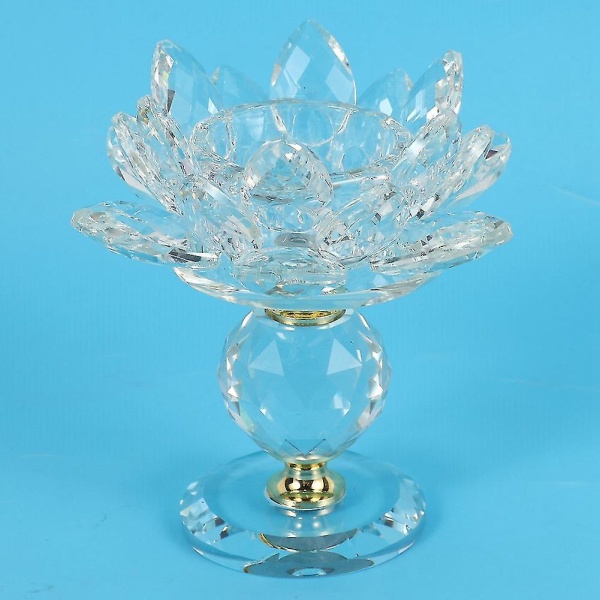 2x Glassblokk Lotusblomst Metalllysestaker Feng Shui Home Decor Stort telys stearinlysholder Hol