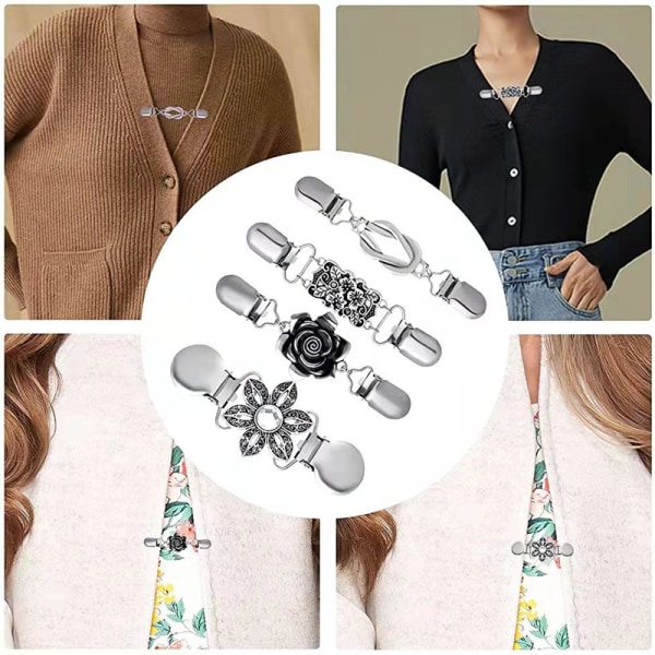 4 stykker skjorter kjoler sjal klips til kvinder piger vintage sweater cardigan krave clips, 4 stilarter