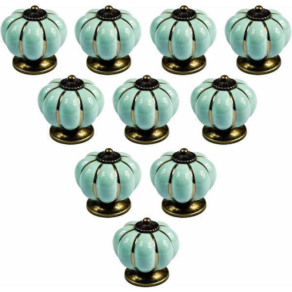 10 st Vintage European Style Ceramic Pumpkin Cabinet Knobs Dresser Drawer Pull Handles, Light Blue