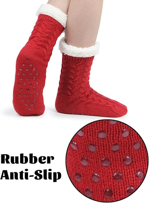 Grepptofflor för damer - Vinterhalkfria tjocka fluffiga strumpor - Varma mysiga julklappar