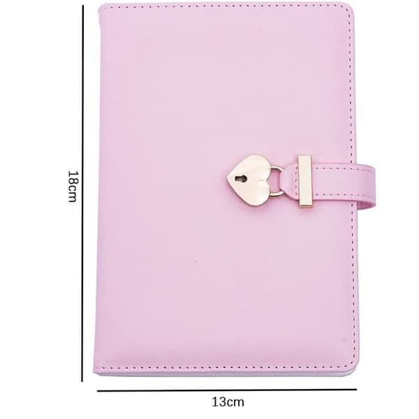 Personal Diary - Secret Diary with Heart Lock and Key - Pink - PU Leather Notebook