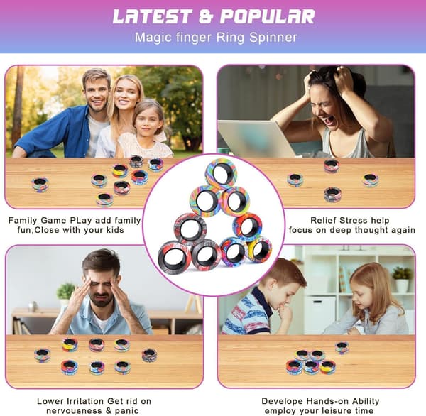 Magnetisk Ringsæt - Fidgetlegetøj til ADHD & Stresslindring - Påskegaver til 8+ Børn 3 stk.