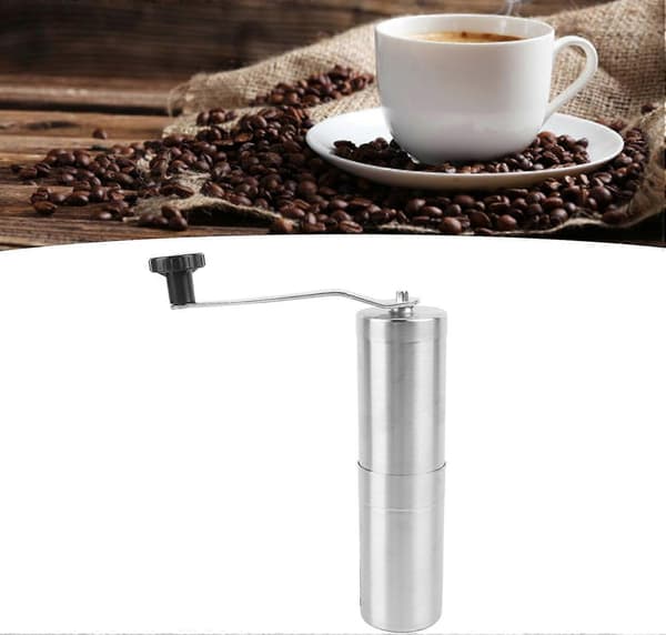 Manuel kaffekværn i rustfrit stål med håndsving, justerbar grovhed til espresso hjemme og udendørs