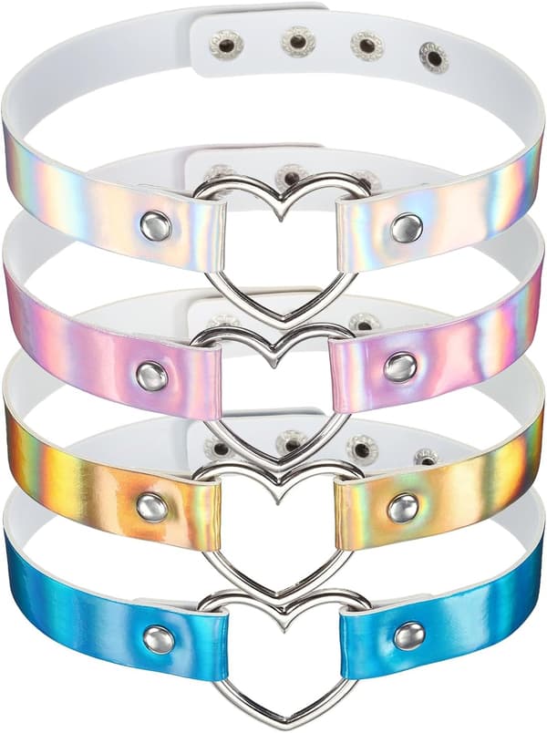 PU-skinnchokere Hvit Rosa Blå White, Pink, Blue, Gold