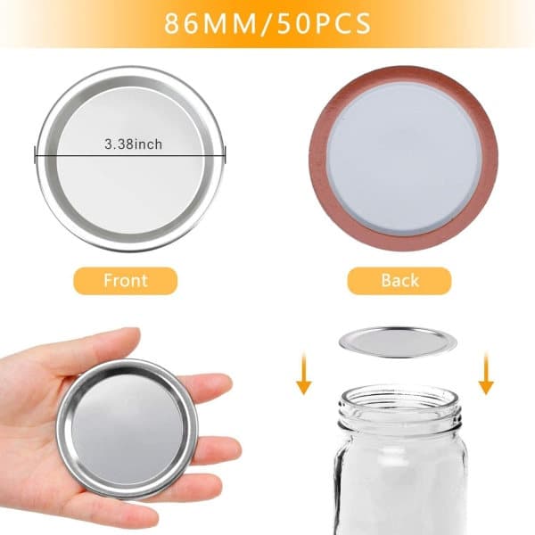 Wide Mouth Jar Lids, Mason Jar Lids, Reusable, Leak-Proof, 50-Pack, 86mm