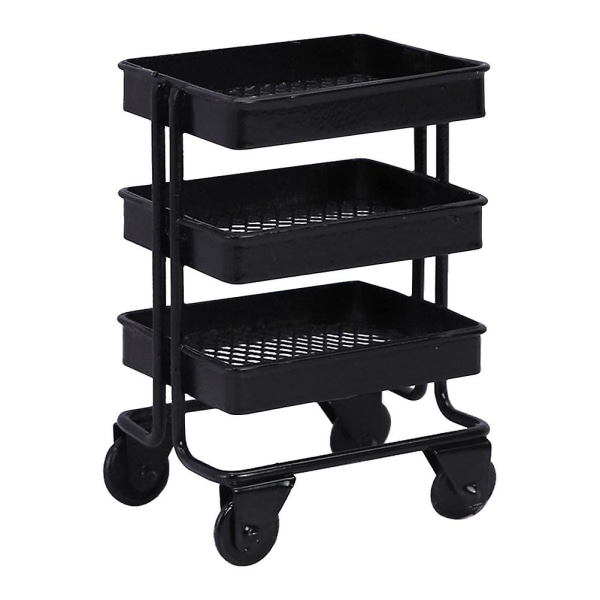 Simulated Mini Cart Storage Cart Adornment For Mini House Movable Trolley Storage Rack ModelBlack7.5