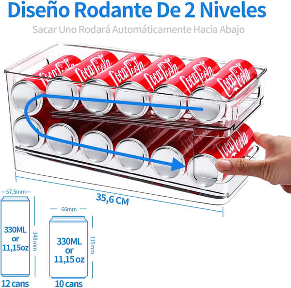 Self-Propelled Rolling Refrigerator Can Storage Box Dispenser Refrigerator Kitchen Storage 10 330ML Cans Beer Soda Drink Bottle Holder