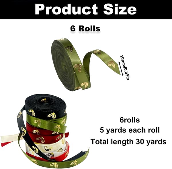 6 ruller hjerte grosgrain-bånd
