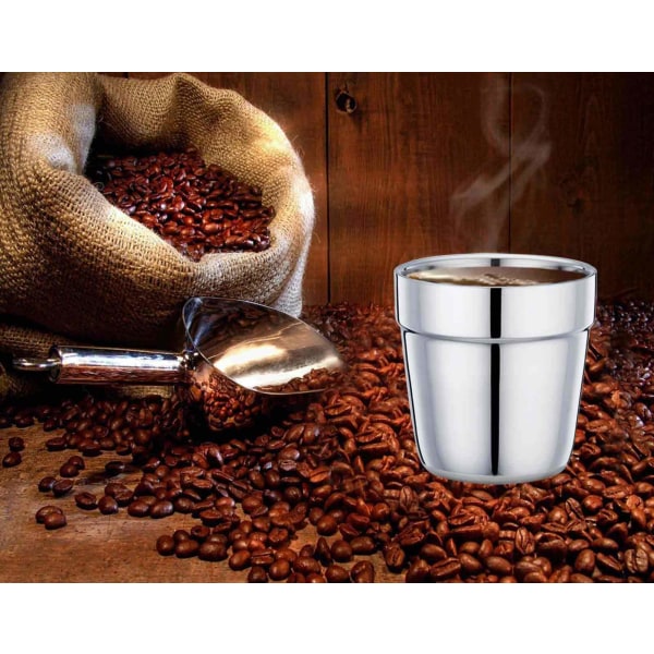 Kahvikupit Espressokupit Mukit 4 kpl, Kaksoisseinäinen Ruostumaton Teräs Teekupit, Uusiokäyttöiset & Pinottavat, Peilipinta - 6 Unssia