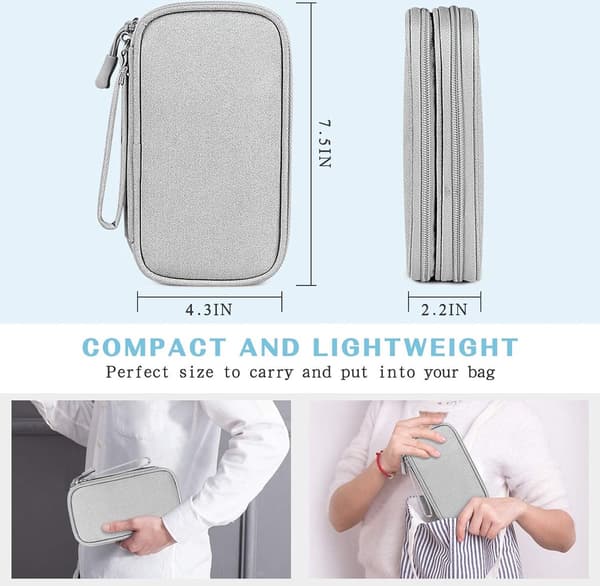 Cable Storage Bag 3 Layers - Waterproof / Durable Electronics Luxury for Cables and Accessories Compact Data Grey Travel_yu