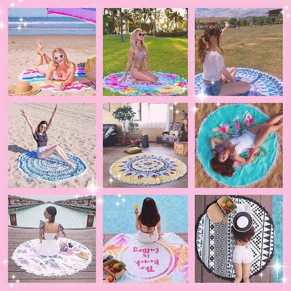 Beach Blanket Beach Mat Outdoor Picnic Round Microfiber Fruit Pattern Oversized Round Beach Towel Yoga Mat Tassel 150Cm