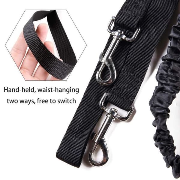 Koiran vyöhihna - Musta - Kestävä Nylon - Handsfree - 2 Taskua