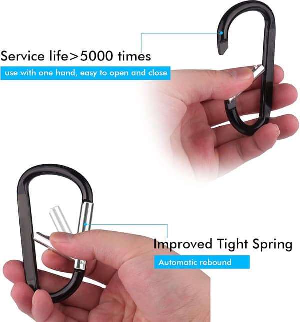 6 stk. karabinhager, 3 tommer stor aluminium D-ring form