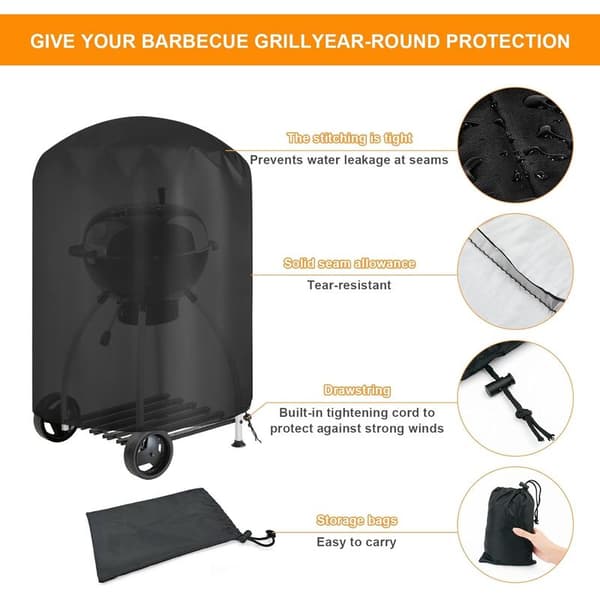 Round Grill Cover 77x72 cm – Waterproof 210D Oxford – Tear and Weather Resistant – Adjustable Drawstring