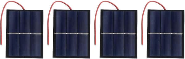4 stk. 0,1 systemer og 65W 5V solpaneler med ledninger til små strømlys, elektronik