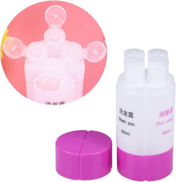 4-in-1 Leak-Proof Travel Bottle Set 60ml Purple Refillable Shampoo Lotion Containers