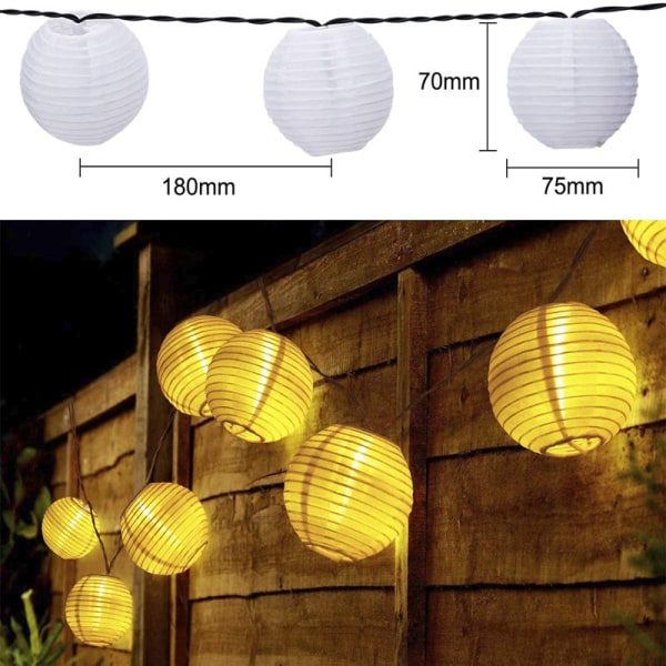 Solar Energy LED String Lights Lantern 20 LED Balls, Längd 5M, Fairy Lights Modes for Home Garden (varmvitt)