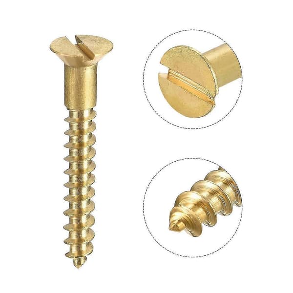 100 stk M3.5 x 25 mm Flatt Hode Sporskruer i Messing for Tre.
