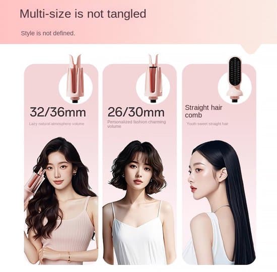 Automatic Curling Iron: Features four adjustable temperature settings, a rotating barrel. Includes two interchangeable curling iron attachments 32–36/26–30 mm