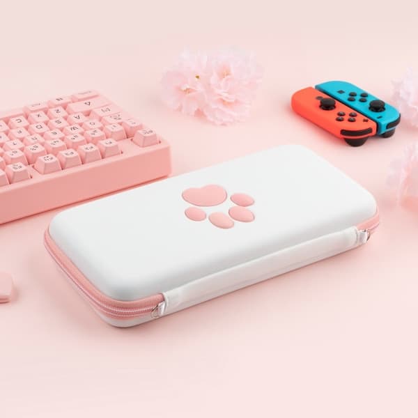 Sweet Cat Paw Travel Case Compatible Hard Shell Portable Storage Bag for Switch Console Controllers and Game Accessories