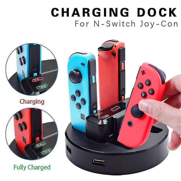 Multifunktionel oplader 4 ladestation Dock til Nintendo Switch controllere - Sort