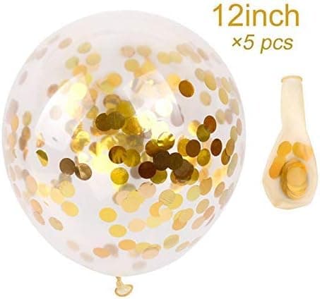 Black HAPPY BIRTHDAY Banner with 5 Gold Confetti Balloons