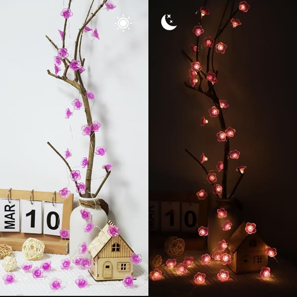 LED Flower String Lights, Indoor String Lights, Battery Operated, 20 LED, 2m, Cherry Blossom String Lights for Room, Decorative Lighting, Spring Decor