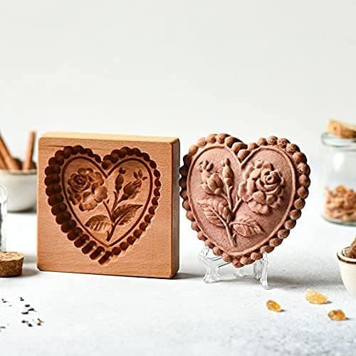 Snidad Trä Pepparkaksform, 3D Trä Bakform Kakform Press Stämpelformar, Kakform Set med Provance Rose Kakstämpel