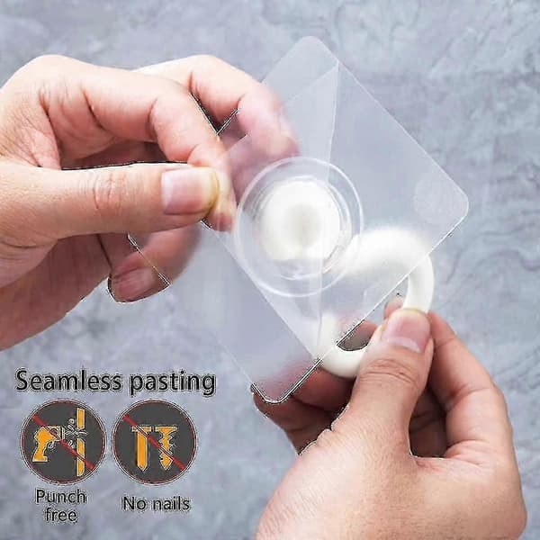 8 Pieces Transparent Self-Adhesive Hooks 360 Degree Rotating Hook Strong Self-Adhesive Hook Ceiling Wall Hook No Drilling Needed (White)