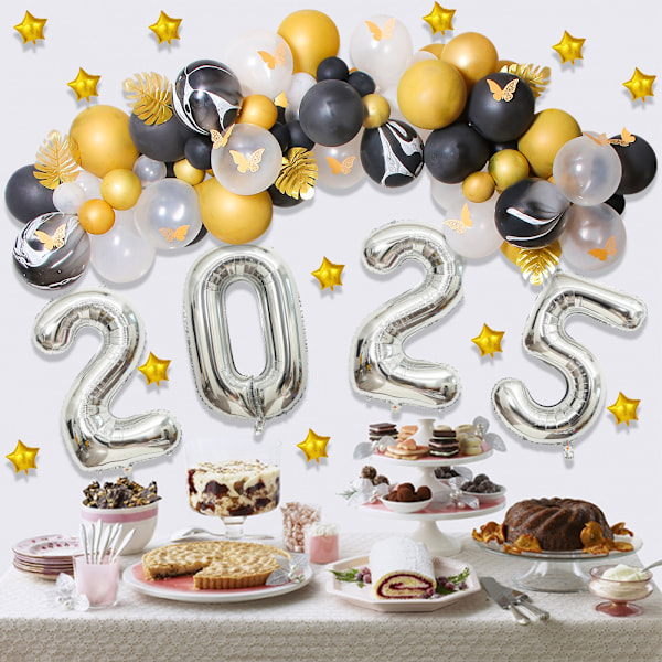Gott Nytt År Festtillbehör 2025 Ballong Vinflaska Form Folieballong, Latexballong, 2025 Nyårsafton Festdekorationer