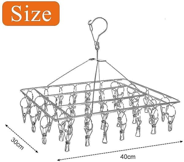 Stainless Steel Sock Dryer with 36 Clips, Windproof Rectangular Small Drying Rack with Clips for Socks