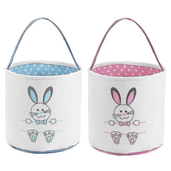 2-pack Easter Bunny Basket Bags for Kids, Personalized Canvas Cotton Egg Hunt Bags with Cute Bunny Print for Easter Eggs