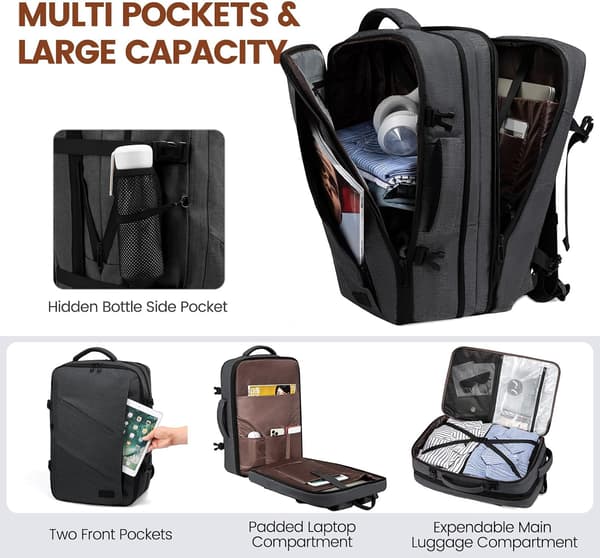 Large 40L Cabin Backpack, 17-inch Laptop Backpack, Splash-proof Work Backpack