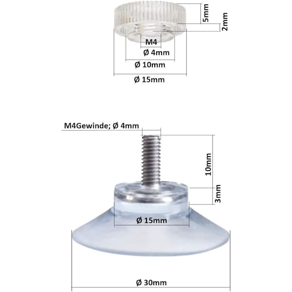 Imukupit Ø 30 mm M4x10mm kierteellä ja solmulla, ZQKLA